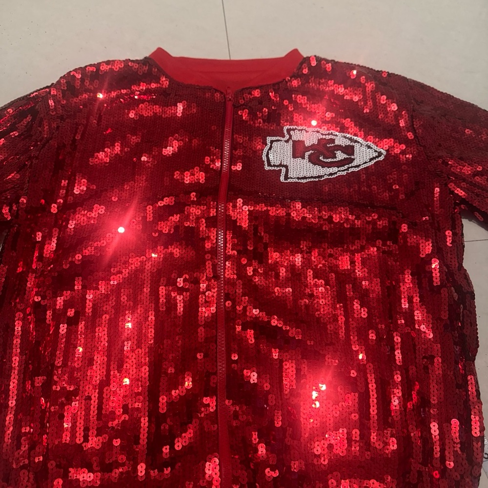 Women’s red Sequin Kansas Chiefs Jacket/ one-size fits all